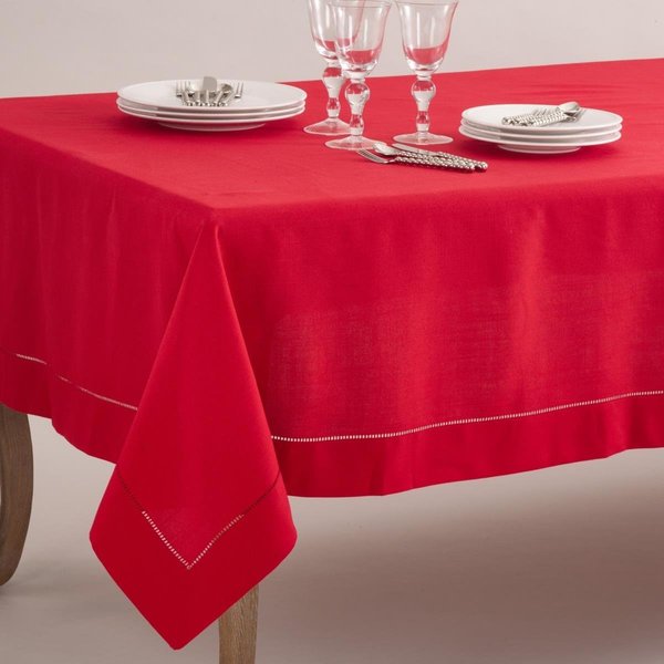 Saro Lifestyle SARO  70 x 180 in. Rectangle Classic Hemstitch Border Tablecloth  Red 6301.R70180B